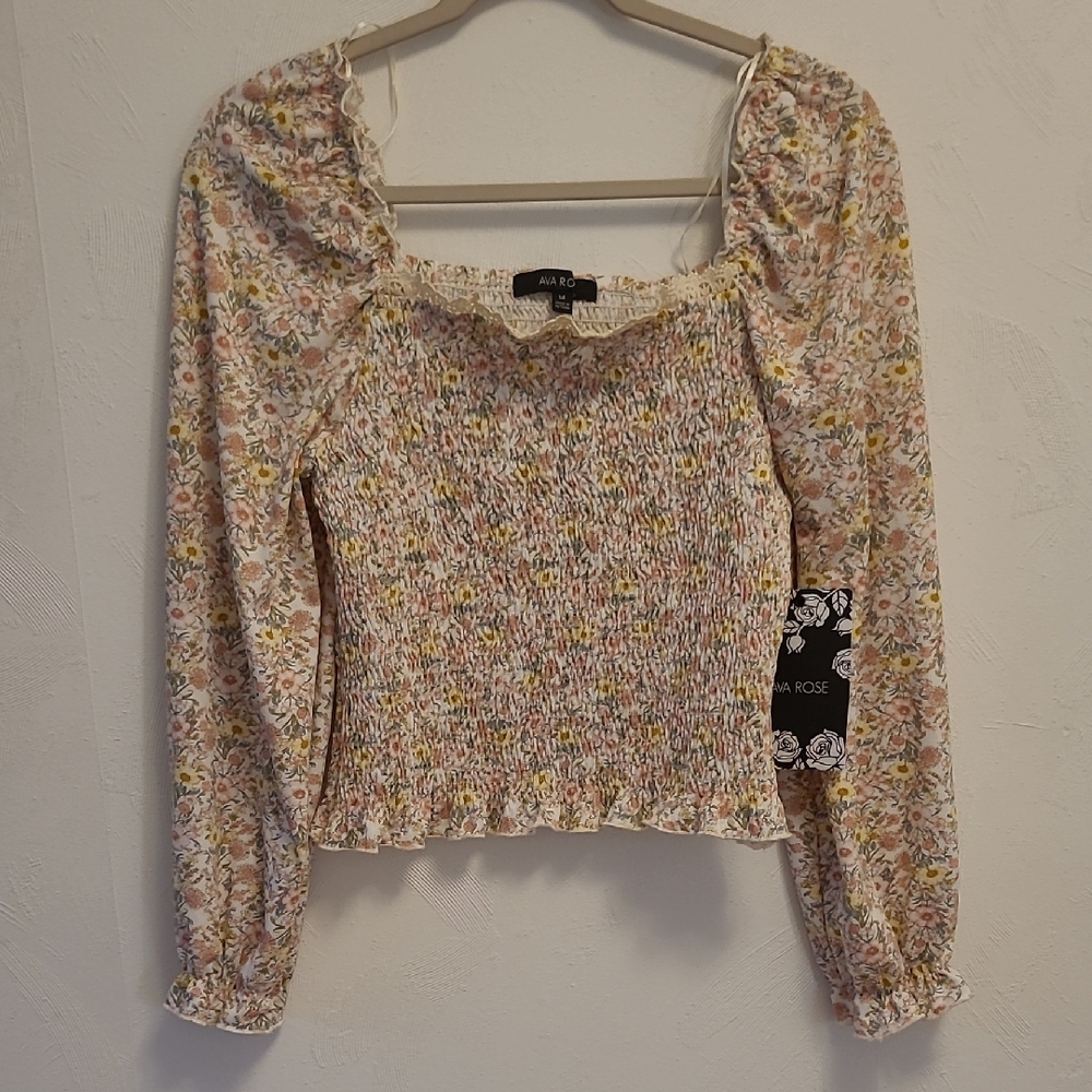 New Air Rose Floral Smocked Top - Yellow and White